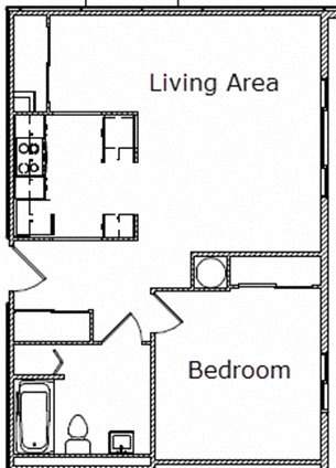 Floor plan for 1 bed, 1 bath, 658 sqft
